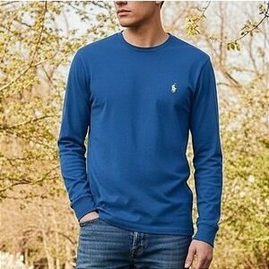 Polo Ralph Lauren Long Sleeve T-Shirt Mens Small Blue Yellow Pony Logo
